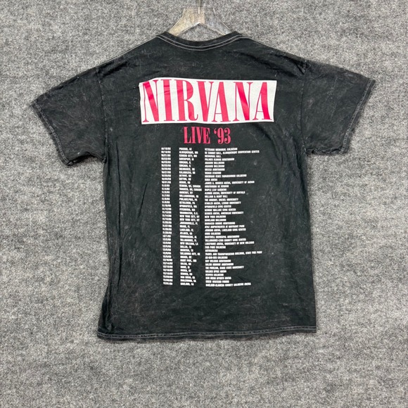 Nirvana Band Tee Mens Large‎ Grey Live '93 Tour T-Shirt Smiley Face Graphic NWOT - Picture 2 of 7